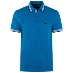 Boss Paddy Cotton Pique Mens Polo Shirt Open Blue