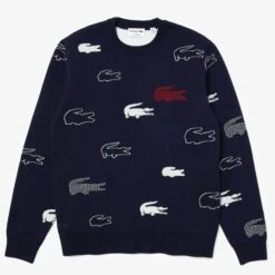 Lacoste Made In France Print Sweater Navy Blue/Flour -Teepeg Shop image334495462