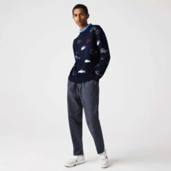 Lacoste Made In France Print Sweater Navy Blue/Flour -Teepeg Shop image334495464