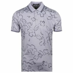 G/FORE Floral Watercolour Mens Golf Polo Light Heather Grey