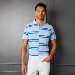 G/FORE Offset Stripe Mens Golf Polo Shirt Sky -Teepeg Shop image384506746
