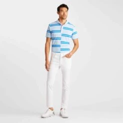 G/FORE Offset Stripe Mens Golf Polo Shirt Sky -Teepeg Shop image384506748