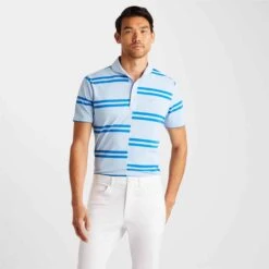 G/FORE Offset Stripe Mens Golf Polo Shirt Sky -Teepeg Shop image384506753