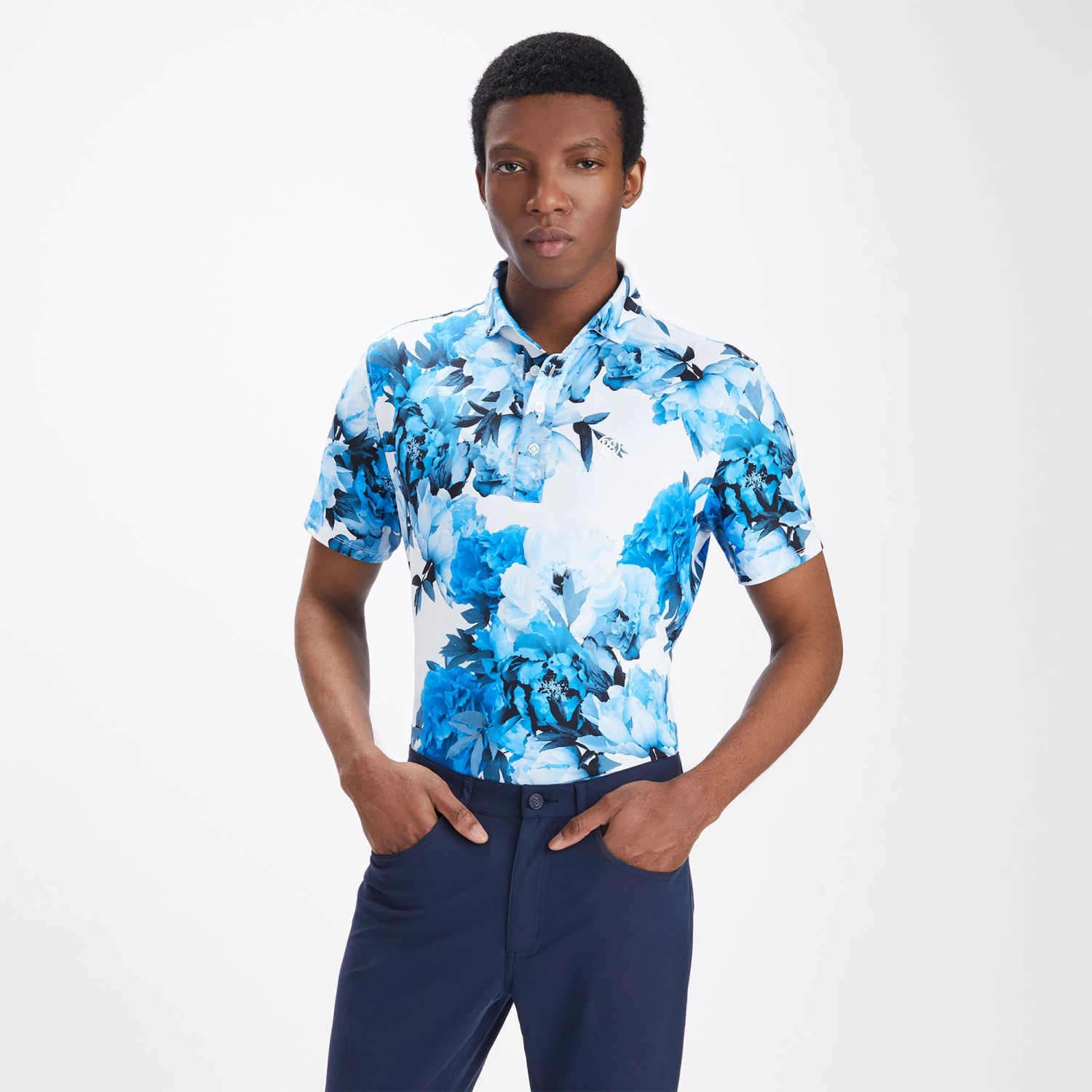 G/FORE Photo Floral Tech Jersy Mens Golf Polo Shirt Racer 4 G/FORE Photo Floral Tech Jersy Mens Golf Polo Shirt Racer - Image 4