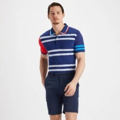 G/FORE Variegated Stripe Tech Jersey Polo Shirt Blue Print -Teepeg Shop image408644361
