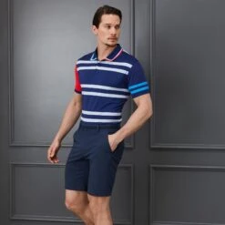 G/FORE Variegated Stripe Tech Jersey Polo Shirt Blue Print -Teepeg Shop image408644388