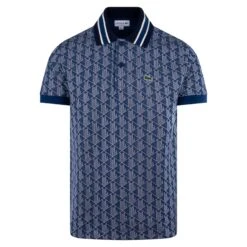 Mens Lacoste Monogram Motif Polo Shirt Navy