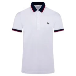 Mens Lacoste Contrast Colour Regular Fit Polo Shirt White