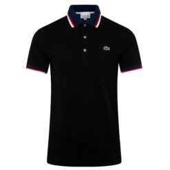 Front Page 12 Mens Lacoste Contrast Colour Regular Fit Polo Shirt Black