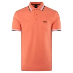 Boss Paddy Cotton Pique Mens Polo Shirt Pastel Orange