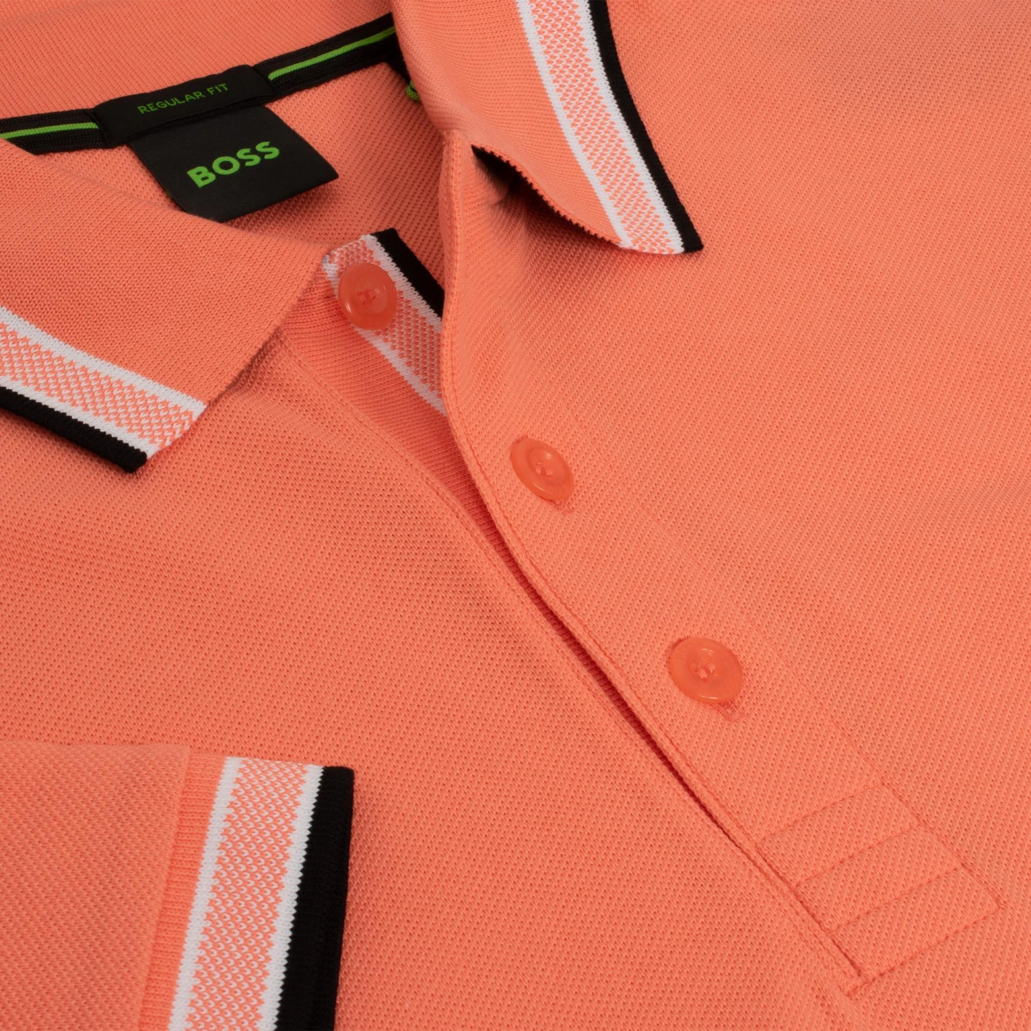 Boss Paddy Cotton Pique Mens Polo Shirt Pastel Orange 3 Boss Paddy Cotton Pique Mens Polo Shirt Pastel Orange - Image 3
