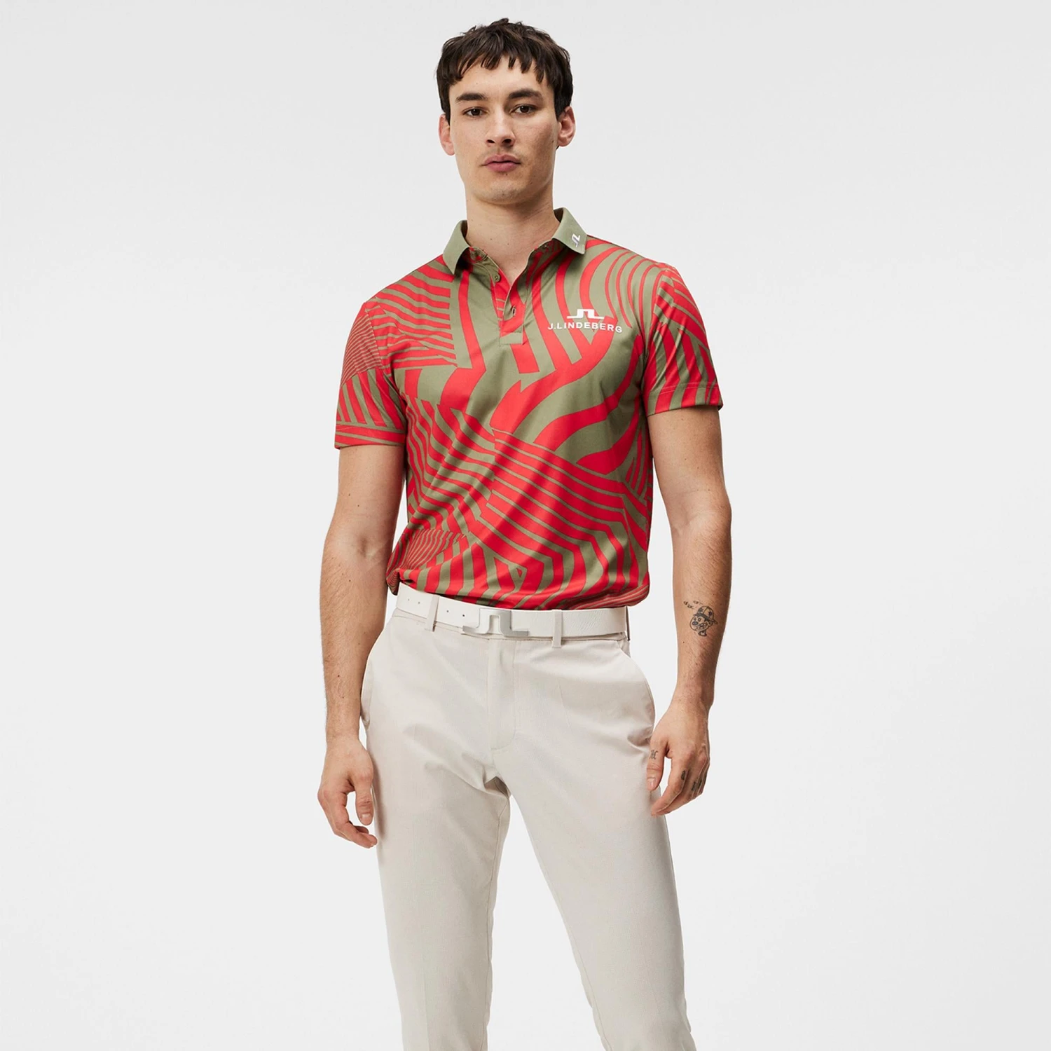 J.Lindeberg J Lindeberg KV Tour Print Mens Golf Polo Shirt Dazzle Wave Bitterwseet 8 J.Lindeberg J Lindeberg KV Tour Print Mens Golf Polo Shirt Dazzle Wave Bitterwseet - Image 8