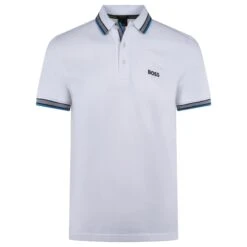 Boss Paddy Cotton Pique Mens Polo Shirt White