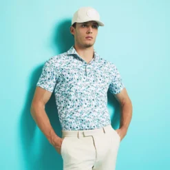 G/FORE Botanic Garden Tech Jersey Mens Golf Polo Shirt Mineral -Teepeg Shop image433005465