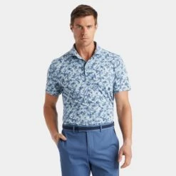 G/FORE Mapped Icon Camo Tech Jersey Mens Golf Polo FJORD -Teepeg Shop image433006699