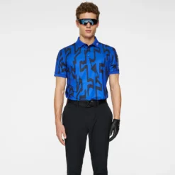 J.Lindeberg J Lindeberg Tour Tech Print Mens Golf Polo Shirt Glitch Bridge Blue -Teepeg Shop image433993675