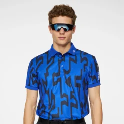 J.Lindeberg J Lindeberg Tour Tech Print Mens Golf Polo Shirt Glitch Bridge Blue -Teepeg Shop image433993677