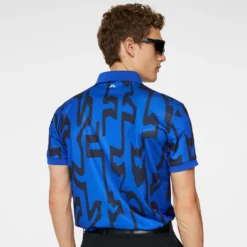 J.Lindeberg J Lindeberg Tour Tech Print Mens Golf Polo Shirt Glitch Bridge Blue -Teepeg Shop image433993679