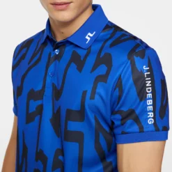 J.Lindeberg J Lindeberg Tour Tech Print Mens Golf Polo Shirt Glitch Bridge Blue -Teepeg Shop image433993682