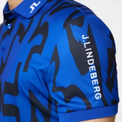 J.Lindeberg J Lindeberg Tour Tech Print Mens Golf Polo Shirt Glitch Bridge Blue -Teepeg Shop image433993684