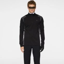 J.Lindeberg J Lindeberg Lukas Quarter Zip Mens Golf Mid Layer Black -Teepeg Shop image435898087