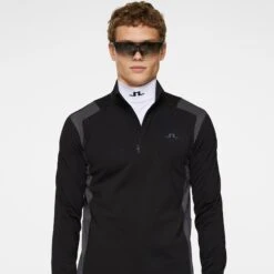 J.Lindeberg J Lindeberg Lukas Quarter Zip Mens Golf Mid Layer Black -Teepeg Shop image435898089