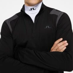 J.Lindeberg J Lindeberg Lukas Quarter Zip Mens Golf Mid Layer Black -Teepeg Shop image435898093