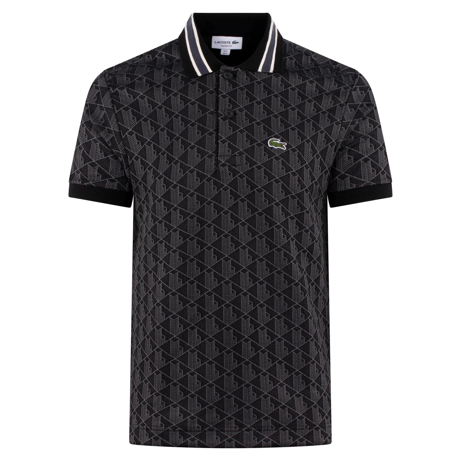 Mens Lacoste Monogram Motif Polo Shirt Black 1 Mens Lacoste Monogram Motif Polo Shirt Black