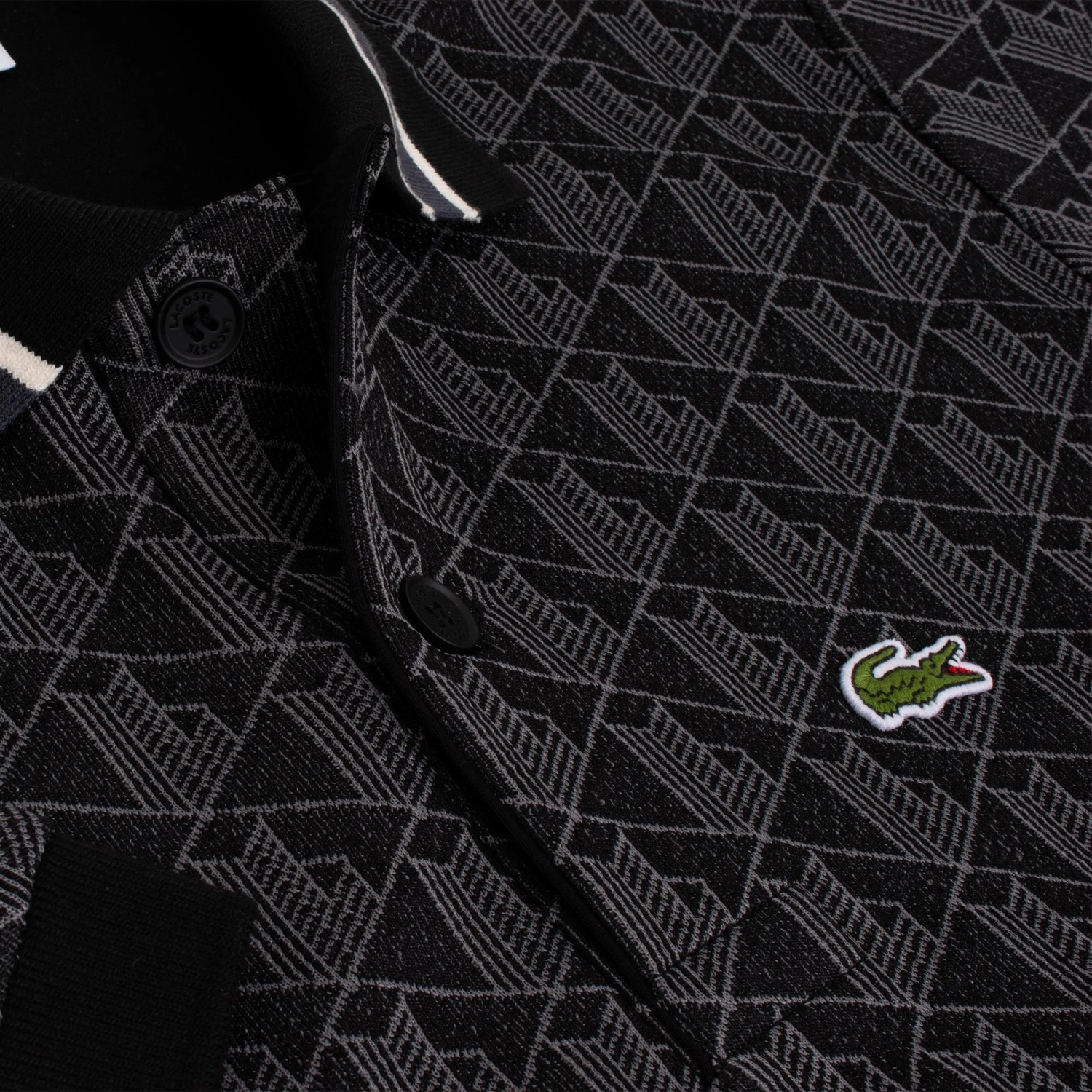 Mens Lacoste Monogram Motif Polo Shirt Black 3 Mens Lacoste Monogram Motif Polo Shirt Black - Image 3