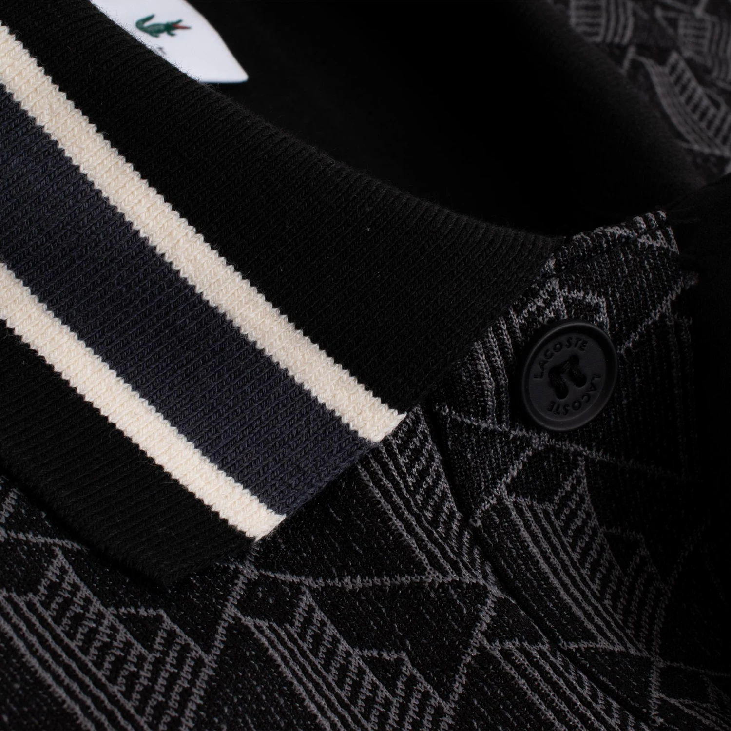 Mens Lacoste Monogram Motif Polo Shirt Black 4 Mens Lacoste Monogram Motif Polo Shirt Black - Image 4