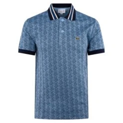 Mens Lacoste Monogram Motif Polo Shirt Blue -Teepeg Shop image435912181