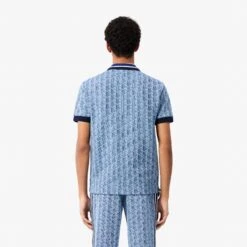 Mens Lacoste Monogram Motif Polo Shirt Blue -Teepeg Shop image435916862