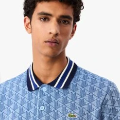Mens Lacoste Monogram Motif Polo Shirt Blue -Teepeg Shop image435916864