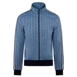 Mens Lacoste Paris Jacquard Monogram Zipped Sweatshirt Light Blue/Blue