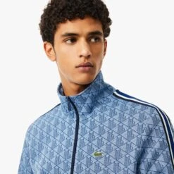 Mens Lacoste Paris Jacquard Monogram Zipped Sweatshirt Light Blue/Blue -Teepeg Shop image435918179