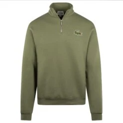Lacoste Loose Fit Zip Neck Mens Sweater Khaki Green