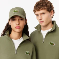 Lacoste Loose Fit Zip Neck Mens Sweater Khaki Green -Teepeg Shop image443182933