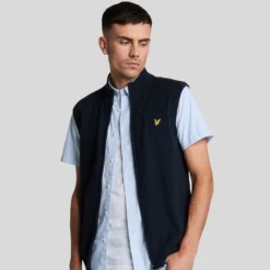 Lyle & Scott Cotton Merino Full Zip Knitted Vest Dark Navy -Teepeg Shop image450995125