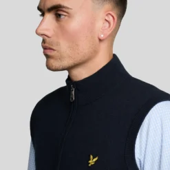 Lyle & Scott Cotton Merino Full Zip Knitted Vest Dark Navy -Teepeg Shop image450995129