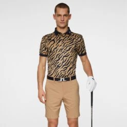 J.Lindeberg J Lindeberg Tour Tech Print Mens Golf Polo Shirt Tour Tiger Brown -Teepeg Shop image451113705
