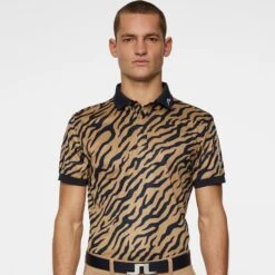 J.Lindeberg J Lindeberg Tour Tech Print Mens Golf Polo Shirt Tour Tiger Brown -Teepeg Shop image451113707