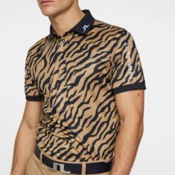 J.Lindeberg J Lindeberg Tour Tech Print Mens Golf Polo Shirt Tour Tiger Brown -Teepeg Shop image451113712