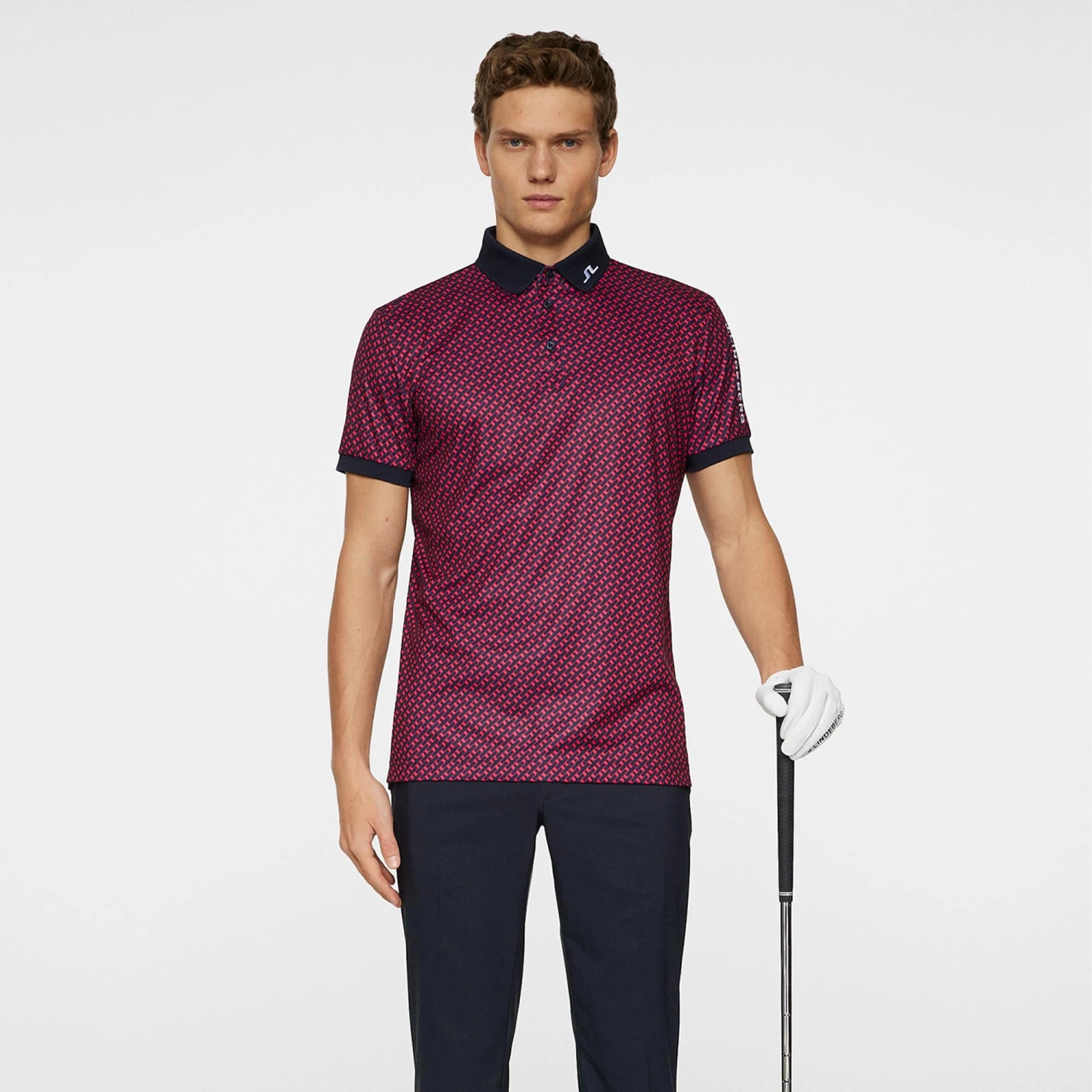 J.Lindeberg J Lindeberg Tour Tech Print Mens Golf Polo Shirt Tour Geo Navy 3 J.Lindeberg J Lindeberg Tour Tech Print Mens Golf Polo Shirt Tour Geo Navy - Image 3