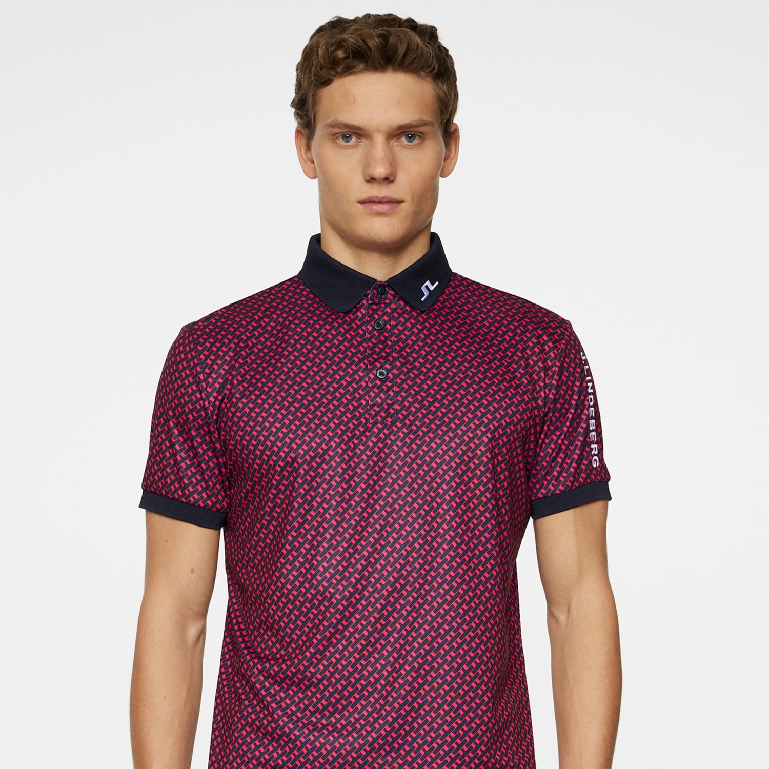 J.Lindeberg J Lindeberg Tour Tech Print Mens Golf Polo Shirt Tour Geo Navy 4 J.Lindeberg J Lindeberg Tour Tech Print Mens Golf Polo Shirt Tour Geo Navy - Image 4