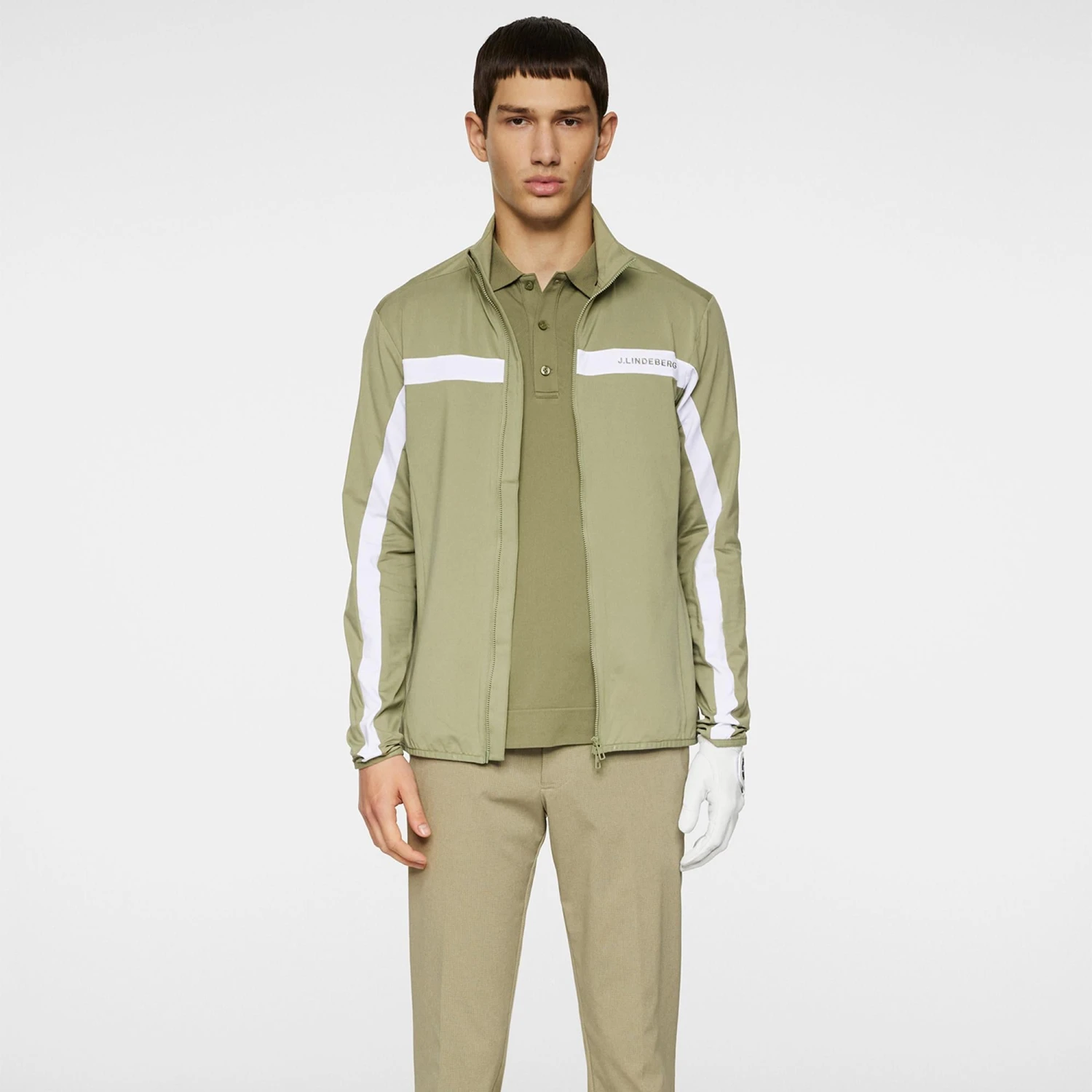 J.Lindeberg J Lindeberg Jarvis Mens Golf Mid Layer Oil Green 3 J.Lindeberg J Lindeberg Jarvis Mens Golf Mid Layer Oil Green - Image 3