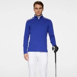 J.Lindeberg J Lindeberg Leon Quarter Zip Mens Golf Mid Layer Clematis Blue -Teepeg Shop image452282661
