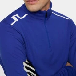 J.Lindeberg J Lindeberg Leon Quarter Zip Mens Golf Mid Layer Clematis Blue -Teepeg Shop image452282667