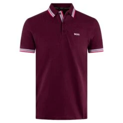 Boss Paddy Cotton Pique Mens Polo Shirt Burgundy